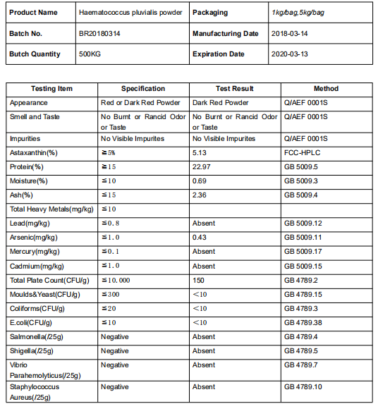 COA natural astaxanthin 5%-SR BIO
